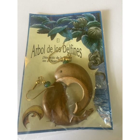 Dolphin Wood Earrings - Picture 1 of 4